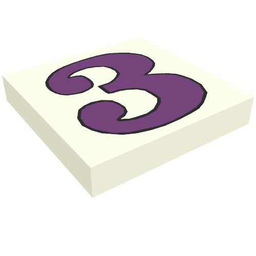 Tile 2 x 2 with Number 3 Purple Pattern