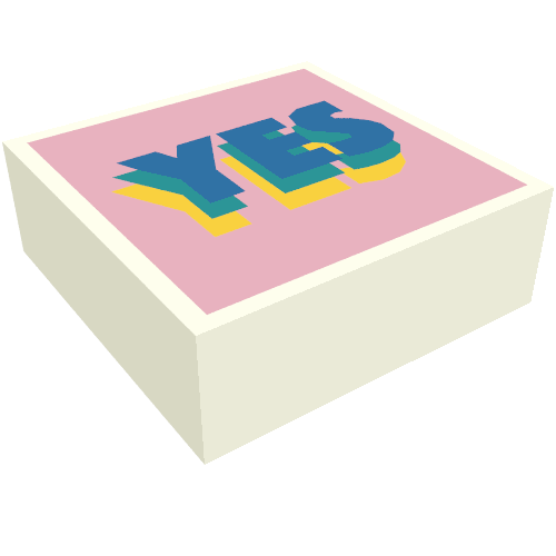 Tile 1 x 1 with Blue/Green/Yellow 'YES' on Bright Pink Background print