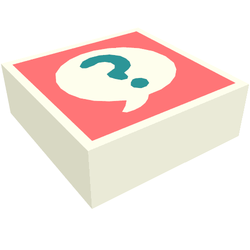 Tile 1 x 1 with Dark Turquoise Question Mark in White Bubble on Coral Background print