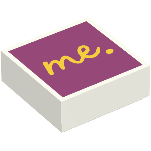 Tile 1 x 1 with Yellow 'Me ' on Magenta Background