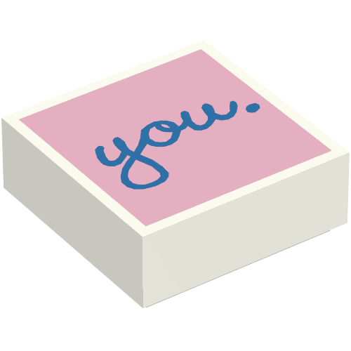 Tile 1 x 1 with Blue 'you' on Bright Pink Background print