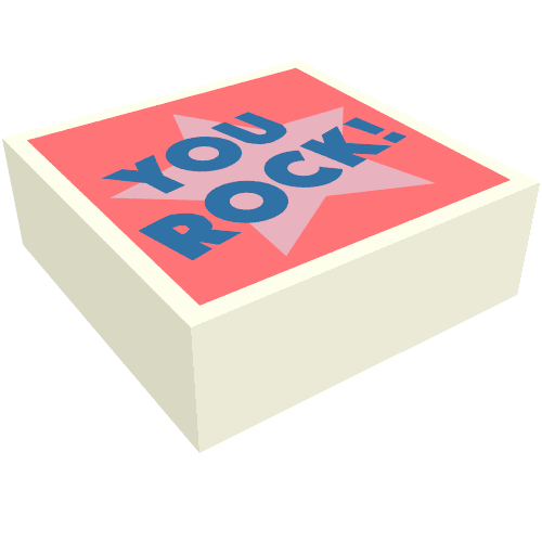 Tile 1 x 1 with Blue 'YOU ROCK', Bright Pink Star, Coral Background print