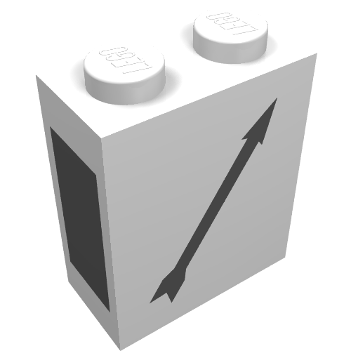 Brick 1 x 2 x 2 with Bottom Tube and Train Point Right Print