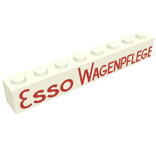 Brick 1 x 8 with 'ESSO WAGENPFLEGE' Red Print