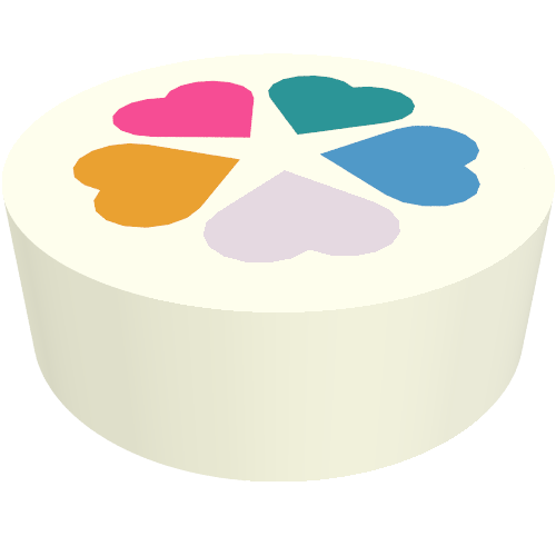 Tile Round 1 x 1 with Lavender/Dark Turquoise/Bright Light Orange/Dark Azure/Dark Pink Hearts print