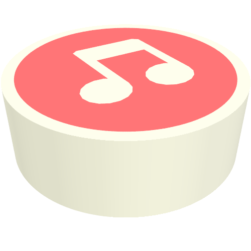 Tile Round 1 x 1 with White Music Note on Coral Background print
