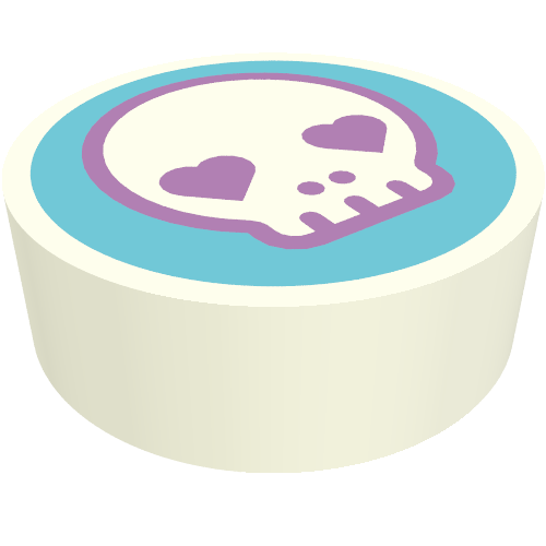 Tile Round 1 x 1 with Skull, Lavender Hearts for Eyes on Medium Azure Background print
