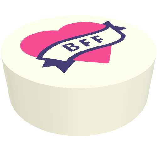 Tile Round 1 x 1 with Dark Purple Banner 'BFF' on Dark Pink Heart