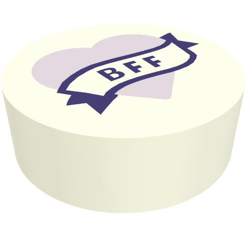 Tile Round 1 x 1 with Dark Purple Banner 'BFF' on Lavender Heart