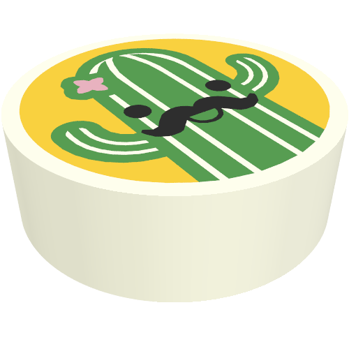 Tile Round 1 x 1 with Green Cactus on Bright Light Orange Background print