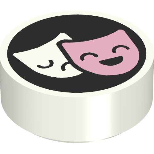 Tile Round 1 x 1 with Pink/White Masks on Black Background print