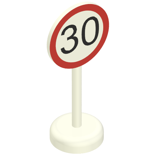 Road Sign Old Round with '30' Speed Limit Print Single Piece Unit