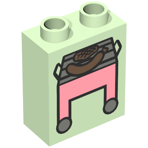 Duplo Brick 1 x 2 x 2 with Pink BBQ / Grill and Hot Dog Print