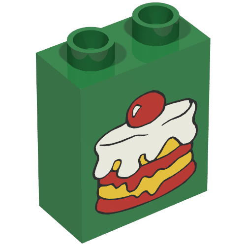 Duplo Brick 1 x 2 x 2 with Cake Topped with a Cherry Print