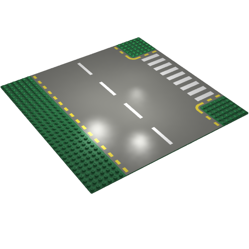 Baseplate 32 x 32 with 6-Stud T Intersection with Dark Gray Road, Yellow Dashed Lines, and Crosswalk Print