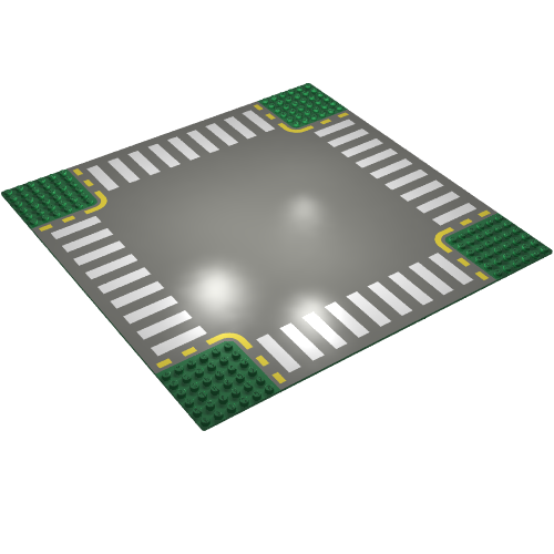 Baseplate 32 x 32 with 6-Stud Crossroads with Dark Gray Road, Yellow Dashed Lines and Crosswalks Print