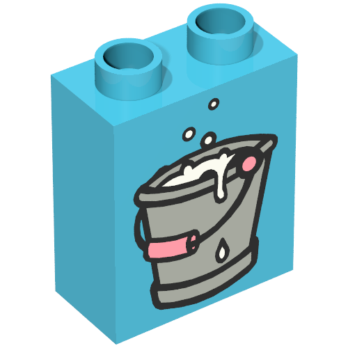 Duplo Brick 1 x 2 x 2, with Gray Bucket with Pink Handle, Full of Water Print