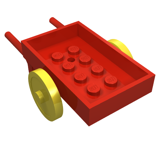 Fabuland, Equipment Wheelbarrow with 2 Yellow Wheels and Red Axle [Complete Assembly]