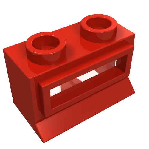 Window 1 x 2 x 1, Extended Lip, Hollow Stud [with Glass]