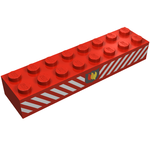 Brick 2 x 8 with Fire Logo Badge and White Diagonal Stripes Print