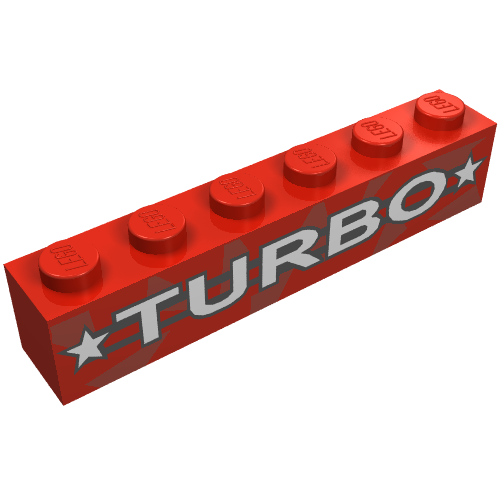 Brick 1 x 6 with 'TURBO', Stars Print black stripes