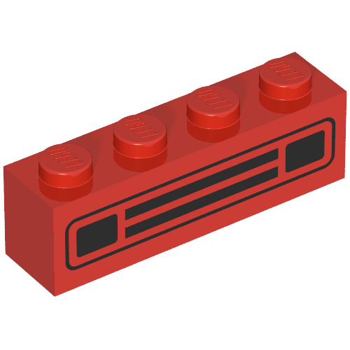 Brick 1 x 4 with Bottom Tubes, Lowered Center Cross Support with Black Car Grill Print