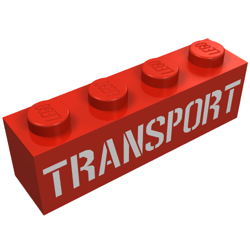 Brick 1 x 4 with White 'TRANSPORT' Stencil Print