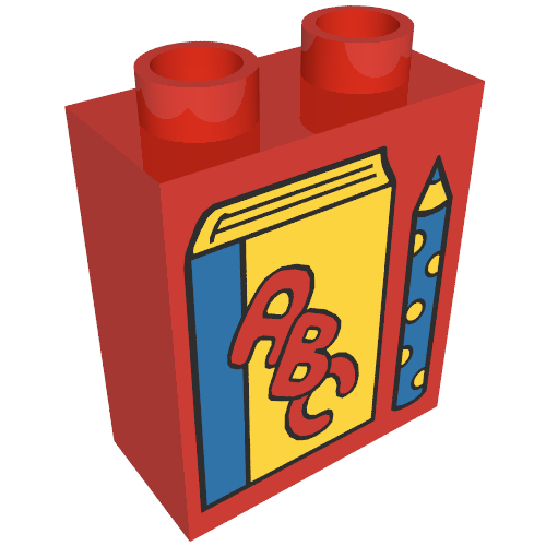 Duplo Brick 1 x 2 x 2 with Book with 'ABC' on Front and Pencil Print