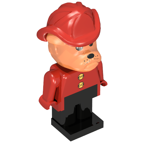 Fabuland Figure Barty Bulldog with Brown Head, Red Torso with Gold Buttons, Red Arms and Hands, Black Legs and Red Fireman Helmet
