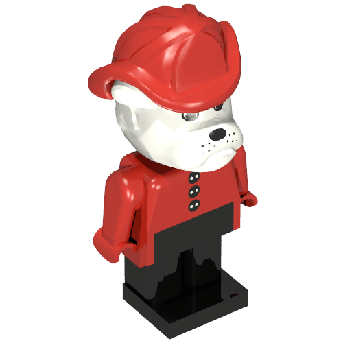 Fabuland Figure Barty Bulldog with White Head, Red Torso with Black Buttons, Red Arms and Hands, Black Legs and Red Fireman Helmet