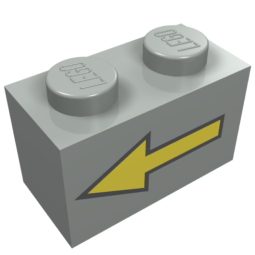 Brick 1 x 2 with Yellow Left Arrow with Black Border Print