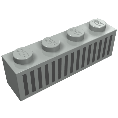 Brick 1 x 4 with Bottom Tubes, Lowered Center Cross Support with Black 15 Bars Grill Print