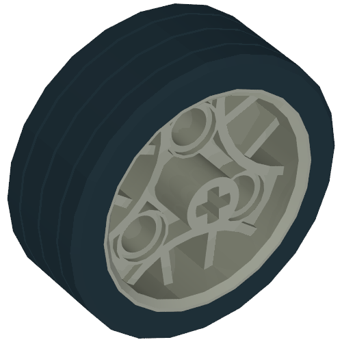 Wheel 36.8 x 14 ZR with Axle Hole, 3 Pin Holes, and Black Rubber Tyre Glued On