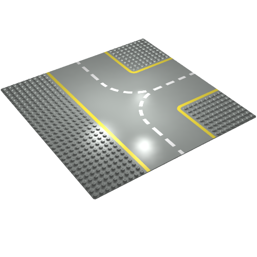 Baseplate 32 x 32 with 9-Stud T Intersection with Yellow Lines Print