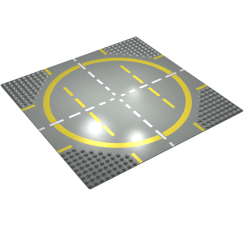 Baseplate 32 x 32 with 9-Stud Crossroads / Landing Pad with Yellow Circle Print