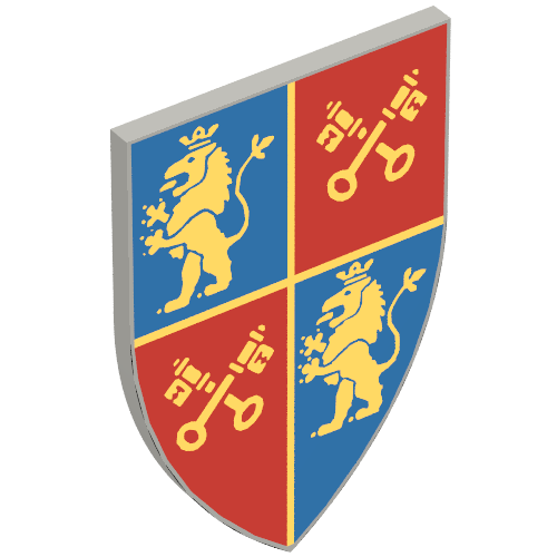 Shield Triangular Long with Gold Lion and Crossed Keys on Red and Blue Field print