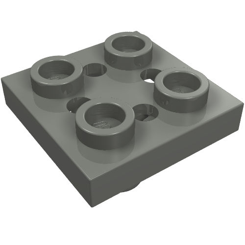 Plate Special 2 x 2 with Pin on Bottom, Small Holes in Plate and Rotational Locking Fingers on Underside