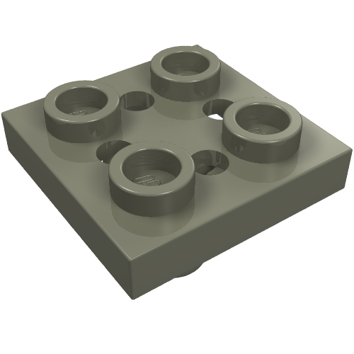 Plate Special 2 x 2 with Pin on Bottom, Small Holes in Plate and Rotational Locking Fingers on Underside