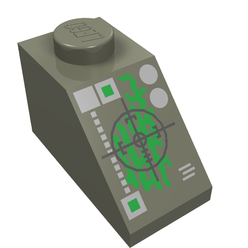 Slope 45° 2 x 1 with Bottom pin, with Black Crosshairs and Green Insectoid Print
