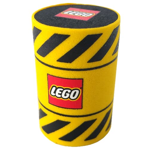 Barrel with Black Warning Stripes and Lego Logo