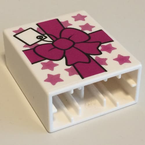 Duplo Brick 1 x 2 x 2 with Bow and Gift Tag Print