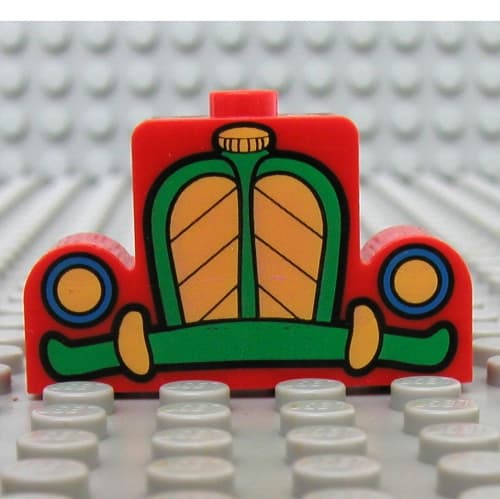 Brick Curved 1 x 4 x 2 Centre Stud Top with Yellow and Green Mickey Mouse Car Grill Print
