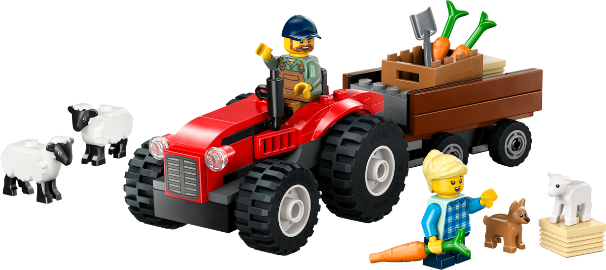 Red Farm Tractor with Trailer & Sheep