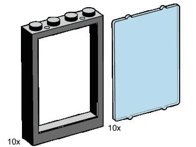 1 x 4 x 5 Black Window Frames, Transparent Blue Panes