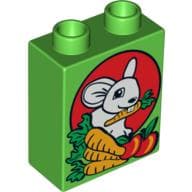 Duplo Brick 1 x 2 x 2 with Bunny / Rabbit, Carrots, and Apples Print