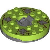 Turntable 6 x 6 Round Dark Bluish Gray Base with Lime Top with Gray Faces on Brown Print (Ninjago Spinner)