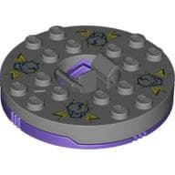 Turntable 6 x 6 Round Dark Bluish Gray Base with Flat Silver Top with Light Green Skulls on Yellow Print (Ninjago Spinner)