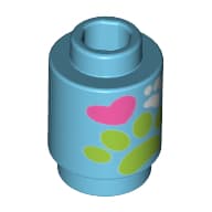 Brick Round 1 x 1 Open Stud with Paws and Heart Print