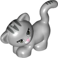 Animal, Cat, Standing, Looking Left with Light Green Eyes, Dark Pink Nose and Mouth and Dark Bluish Gray Stripes Print