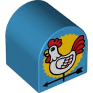 Duplo Brick 2 x 2 x 2 Curved Top with Rooster Weather Vane Print